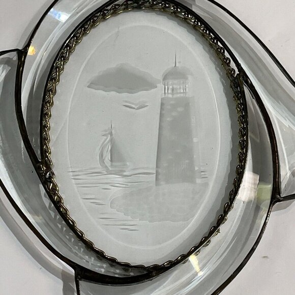 Vintage Clear Etched Lighthouse Sailboat Sea Window Hanging Suncatchers Metal - Picture 6 of 11